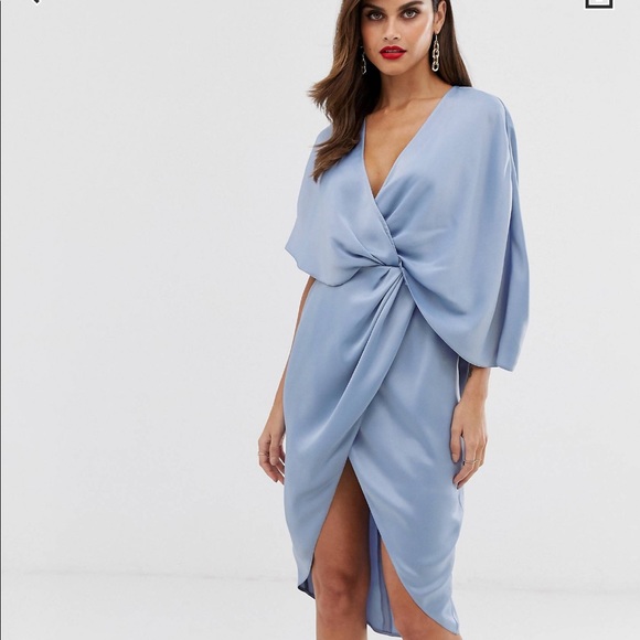 dusty blue satin dress